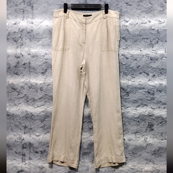 Talbots Pants - Talbots 100% Linen Wide Leg Pants Women's 12P Cream Lagenlook Minimalist Beach